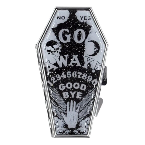 New Ouija Board Compact Mirror Coffin Shaped Makeup Spirit Go Away Kreepsville - Picture 1 of 5